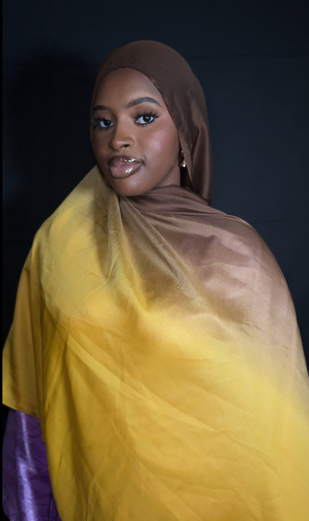 2FACED SILK OMBRE BROWN AND YELLOW HIJAB