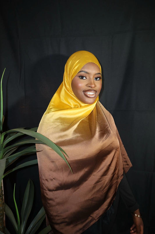 2FACED SILK OMBRE BROWN AND YELLOW HIJAB
